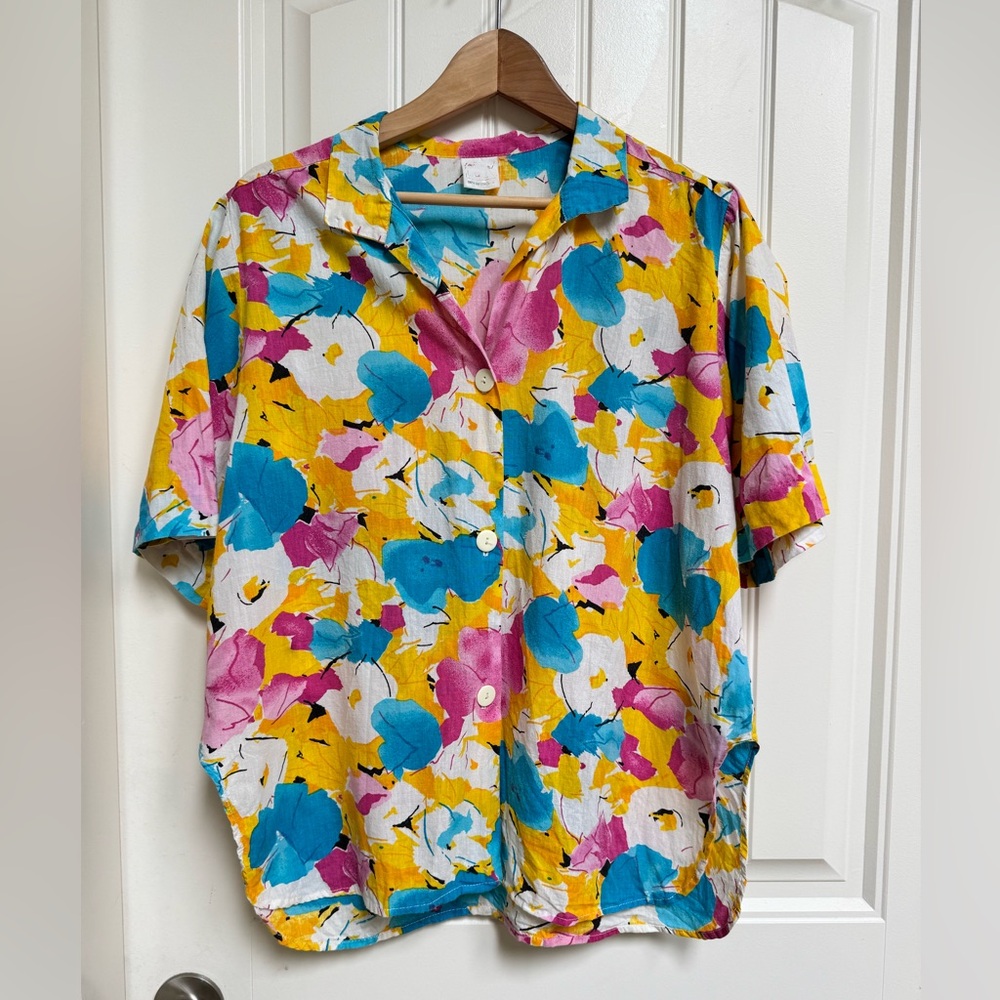 Vintage Marks & Spencer (St Michael's) Floral Cotton Short Sleeved Blouse. L
